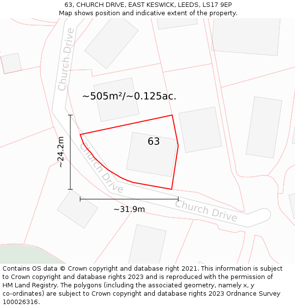 63, CHURCH DRIVE, EAST KESWICK, LEEDS, LS17 9EP: Plot and title map