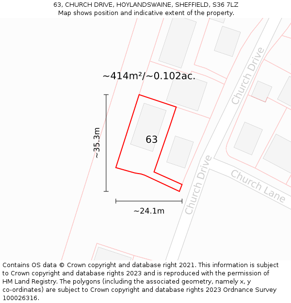 63, CHURCH DRIVE, HOYLANDSWAINE, SHEFFIELD, S36 7LZ: Plot and title map