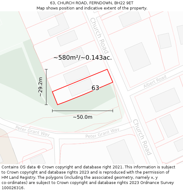 63, CHURCH ROAD, FERNDOWN, BH22 9ET: Plot and title map