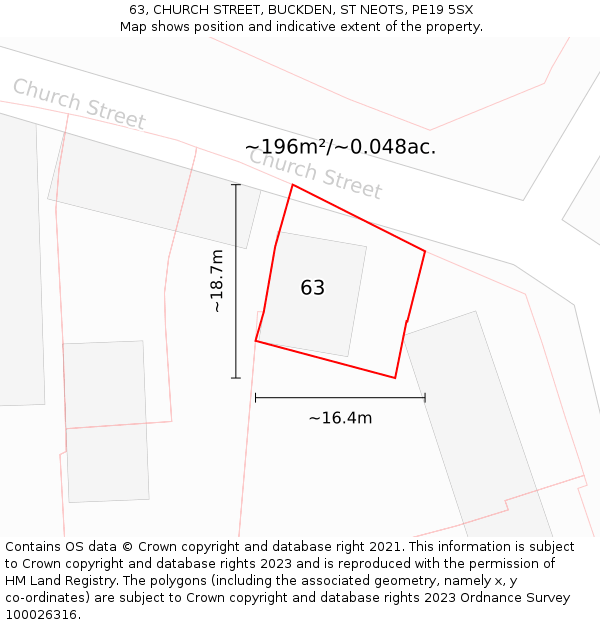 63, CHURCH STREET, BUCKDEN, ST NEOTS, PE19 5SX: Plot and title map