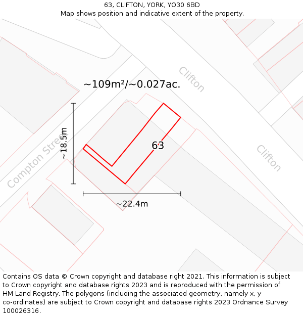 63, CLIFTON, YORK, YO30 6BD: Plot and title map