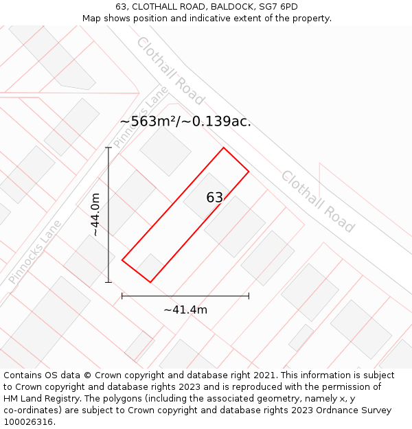63, CLOTHALL ROAD, BALDOCK, SG7 6PD: Plot and title map
