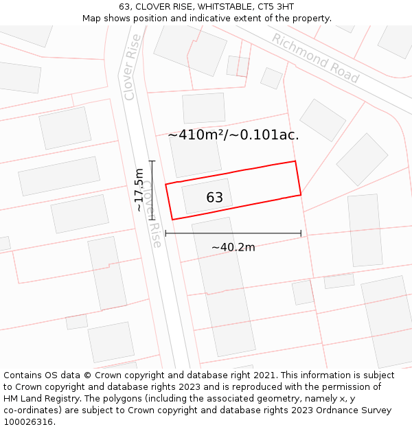 63, CLOVER RISE, WHITSTABLE, CT5 3HT: Plot and title map