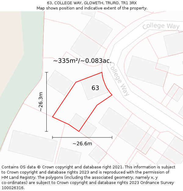 63, COLLEGE WAY, GLOWETH, TRURO, TR1 3RX: Plot and title map