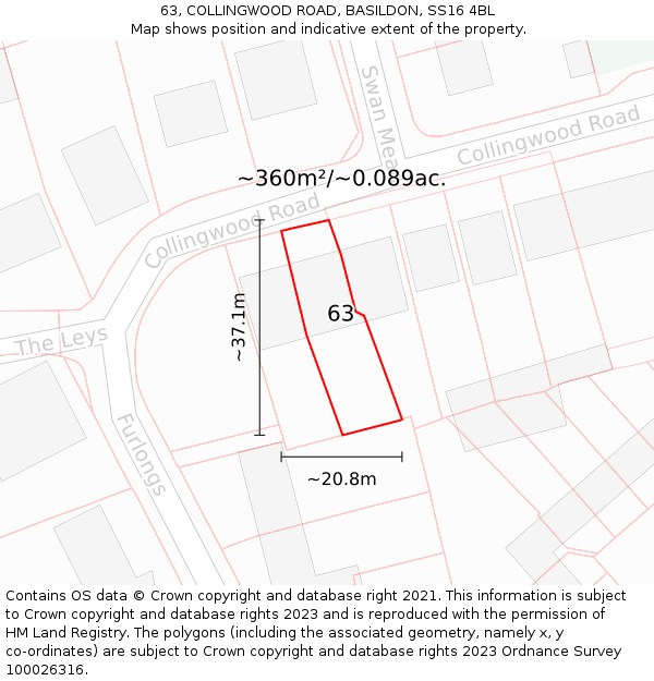 63, COLLINGWOOD ROAD, BASILDON, SS16 4BL: Plot and title map