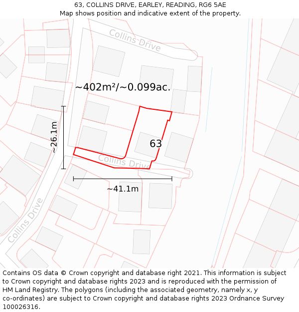 63, COLLINS DRIVE, EARLEY, READING, RG6 5AE: Plot and title map
