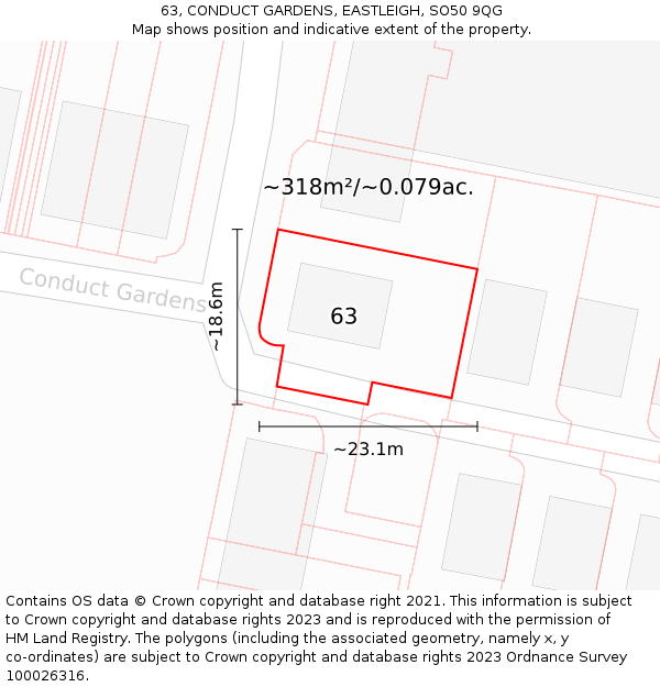 63, CONDUCT GARDENS, EASTLEIGH, SO50 9QG: Plot and title map