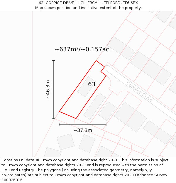 63, COPPICE DRIVE, HIGH ERCALL, TELFORD, TF6 6BX: Plot and title map