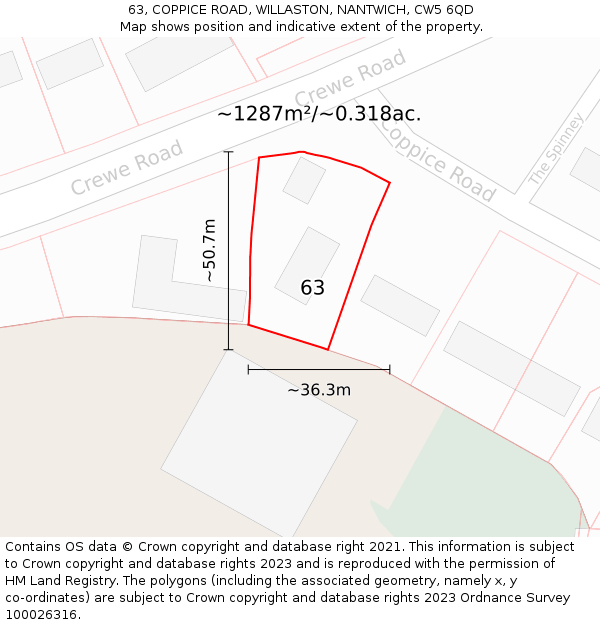 63, COPPICE ROAD, WILLASTON, NANTWICH, CW5 6QD: Plot and title map