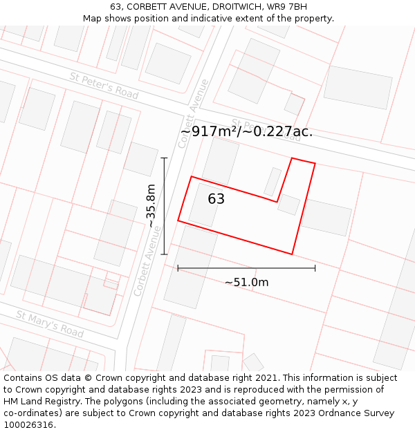 63, CORBETT AVENUE, DROITWICH, WR9 7BH: Plot and title map