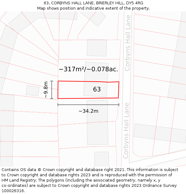 63, CORBYNS HALL LANE, BRIERLEY HILL, DY5 4RG: Plot and title map