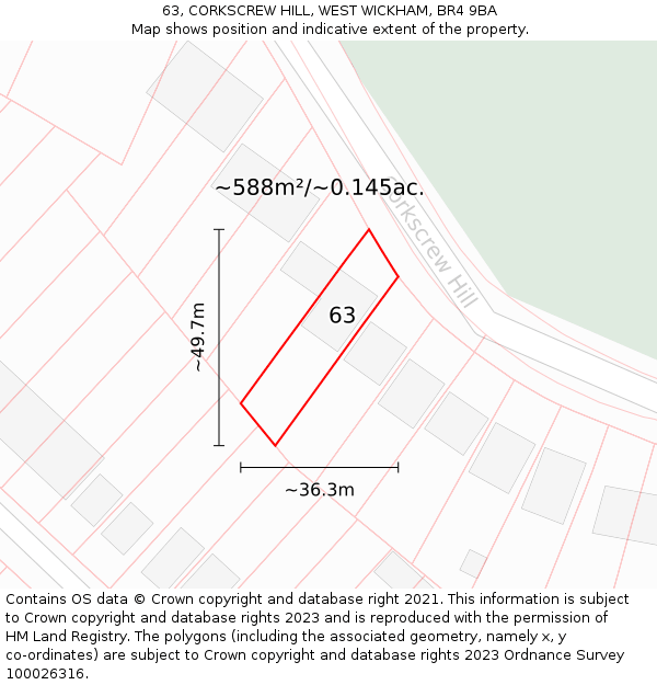 63, CORKSCREW HILL, WEST WICKHAM, BR4 9BA: Plot and title map