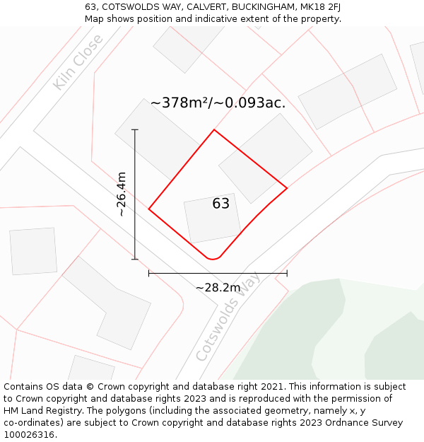 63, COTSWOLDS WAY, CALVERT, BUCKINGHAM, MK18 2FJ: Plot and title map
