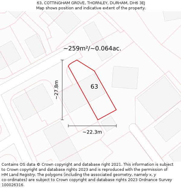 63, COTTINGHAM GROVE, THORNLEY, DURHAM, DH6 3EJ: Plot and title map