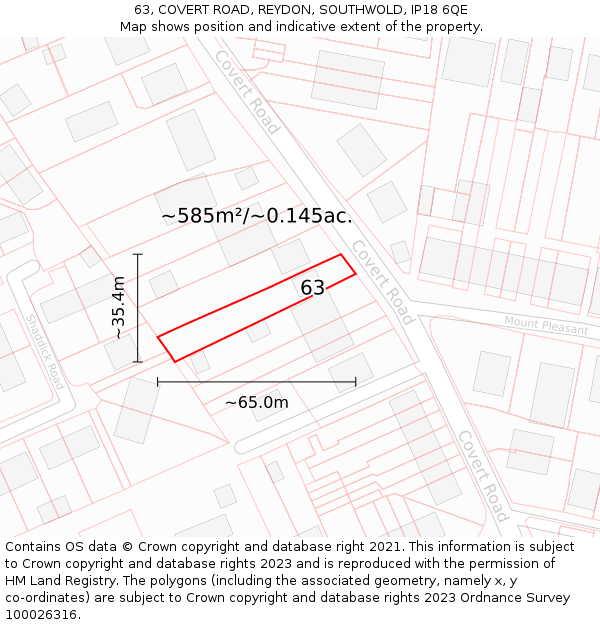 63, COVERT ROAD, REYDON, SOUTHWOLD, IP18 6QE: Plot and title map
