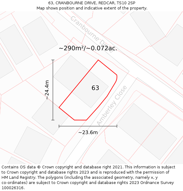 63, CRANBOURNE DRIVE, REDCAR, TS10 2SP: Plot and title map