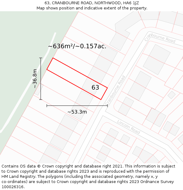 63, CRANBOURNE ROAD, NORTHWOOD, HA6 1JZ: Plot and title map