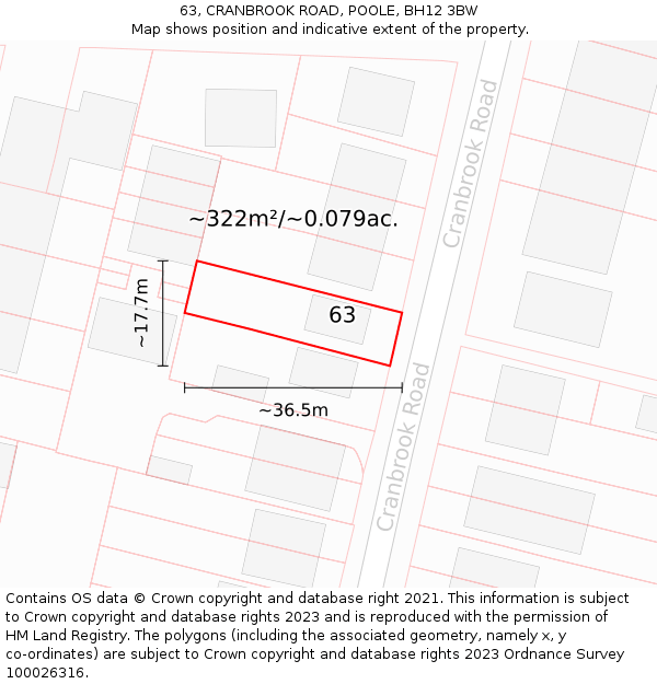 63, CRANBROOK ROAD, POOLE, BH12 3BW: Plot and title map