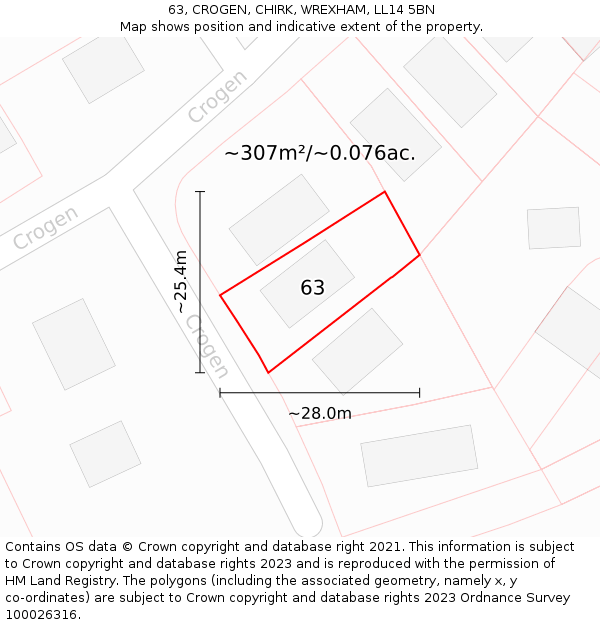 63, CROGEN, CHIRK, WREXHAM, LL14 5BN: Plot and title map