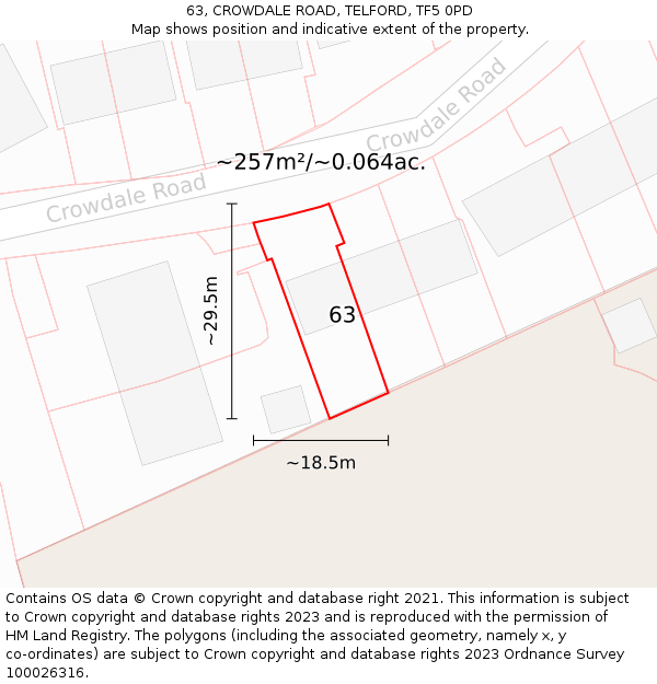 63, CROWDALE ROAD, TELFORD, TF5 0PD: Plot and title map