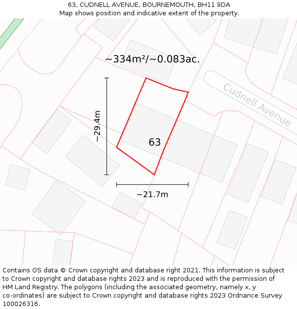 63, CUDNELL AVENUE, BOURNEMOUTH, BH11 9DA: Plot and title map