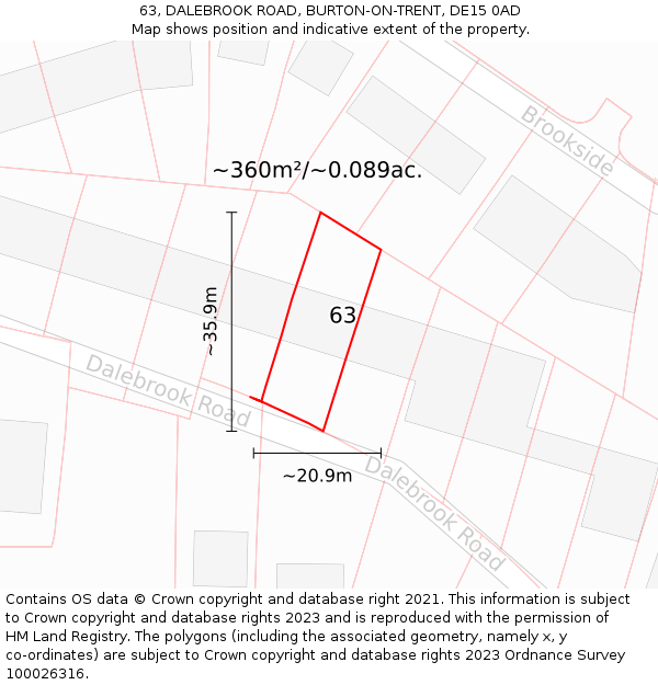 63, DALEBROOK ROAD, BURTON-ON-TRENT, DE15 0AD: Plot and title map
