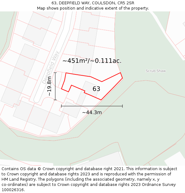 63, DEEPFIELD WAY, COULSDON, CR5 2SR: Plot and title map