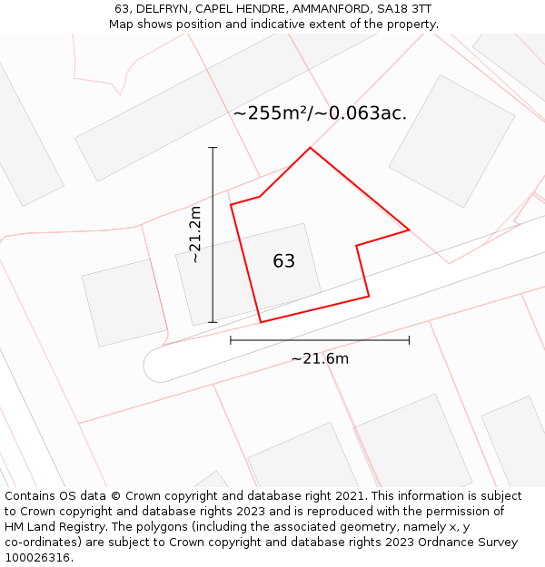 63, DELFRYN, CAPEL HENDRE, AMMANFORD, SA18 3TT: Plot and title map