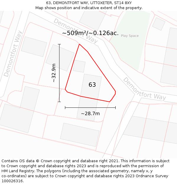 63, DEMONTFORT WAY, UTTOXETER, ST14 8XY: Plot and title map
