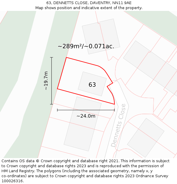 63, DENNETTS CLOSE, DAVENTRY, NN11 9AE: Plot and title map