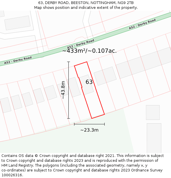 63, DERBY ROAD, BEESTON, NOTTINGHAM, NG9 2TB: Plot and title map
