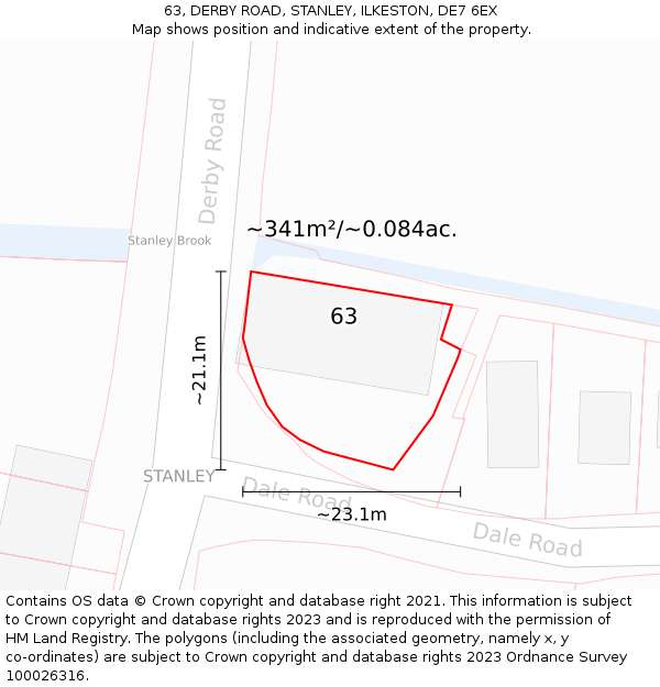 63, DERBY ROAD, STANLEY, ILKESTON, DE7 6EX: Plot and title map