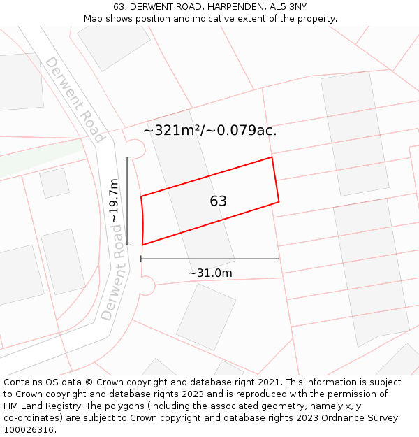 63, DERWENT ROAD, HARPENDEN, AL5 3NY: Plot and title map