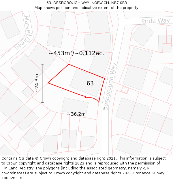 63, DESBOROUGH WAY, NORWICH, NR7 0RR: Plot and title map