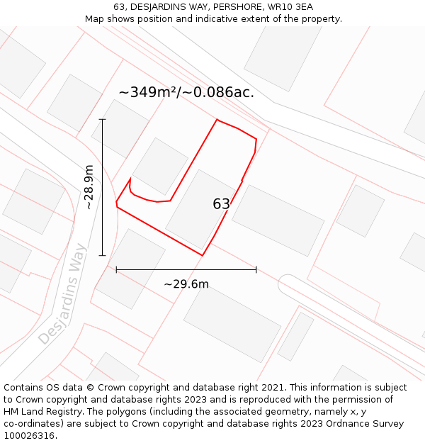 63, DESJARDINS WAY, PERSHORE, WR10 3EA: Plot and title map