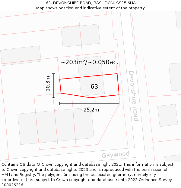 63, DEVONSHIRE ROAD, BASILDON, SS15 6HA: Plot and title map