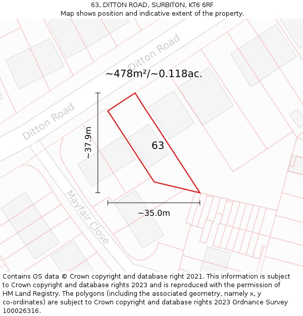 63, DITTON ROAD, SURBITON, KT6 6RF: Plot and title map
