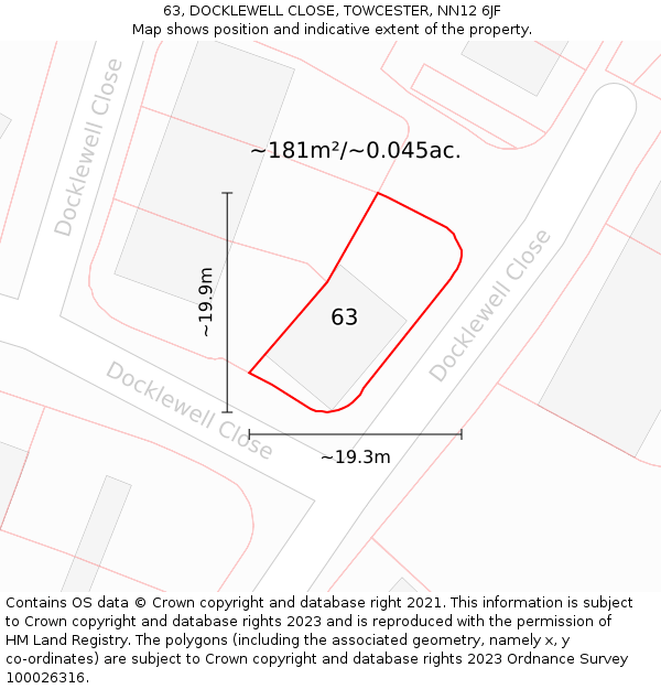63, DOCKLEWELL CLOSE, TOWCESTER, NN12 6JF: Plot and title map
