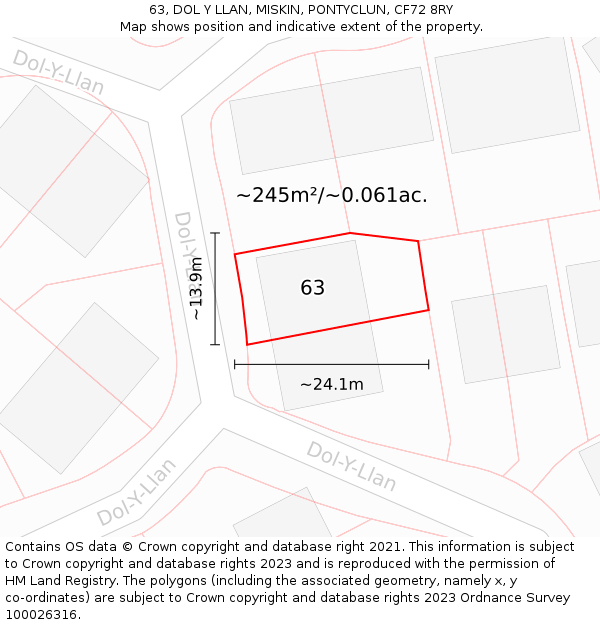 63, DOL Y LLAN, MISKIN, PONTYCLUN, CF72 8RY: Plot and title map
