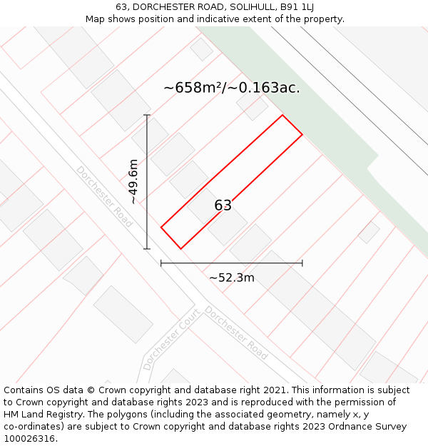 63, DORCHESTER ROAD, SOLIHULL, B91 1LJ: Plot and title map