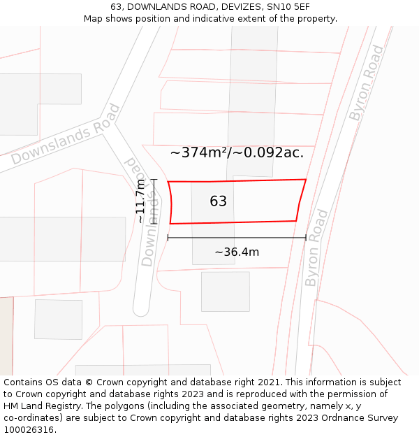 63, DOWNLANDS ROAD, DEVIZES, SN10 5EF: Plot and title map