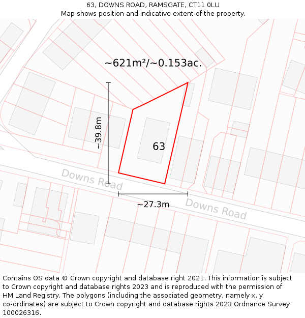 63, DOWNS ROAD, RAMSGATE, CT11 0LU: Plot and title map