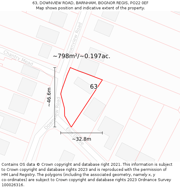 63, DOWNVIEW ROAD, BARNHAM, BOGNOR REGIS, PO22 0EF: Plot and title map