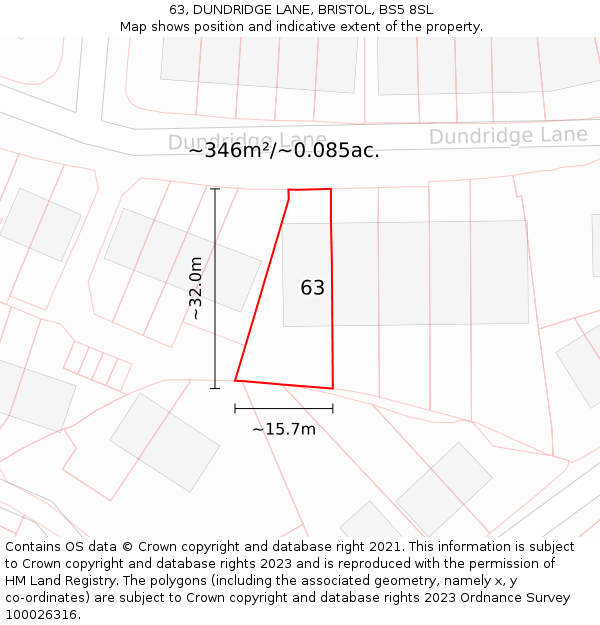 63, DUNDRIDGE LANE, BRISTOL, BS5 8SL: Plot and title map