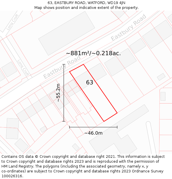 63, EASTBURY ROAD, WATFORD, WD19 4JN: Plot and title map