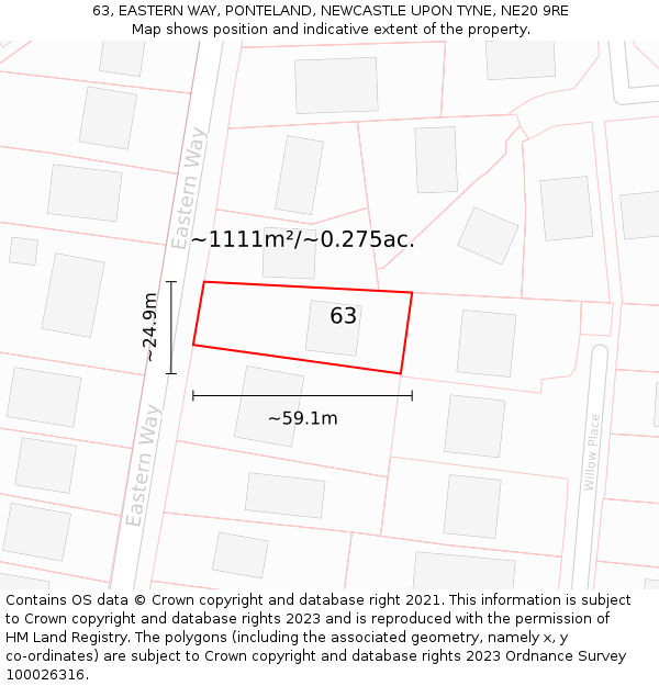 63, EASTERN WAY, PONTELAND, NEWCASTLE UPON TYNE, NE20 9RE: Plot and title map