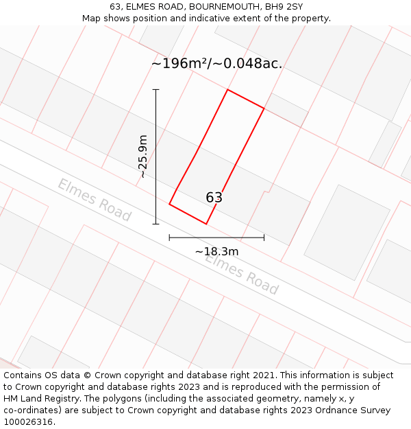 63, ELMES ROAD, BOURNEMOUTH, BH9 2SY: Plot and title map