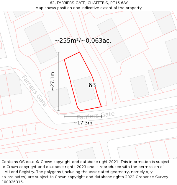 63, FARRIERS GATE, CHATTERIS, PE16 6AY: Plot and title map