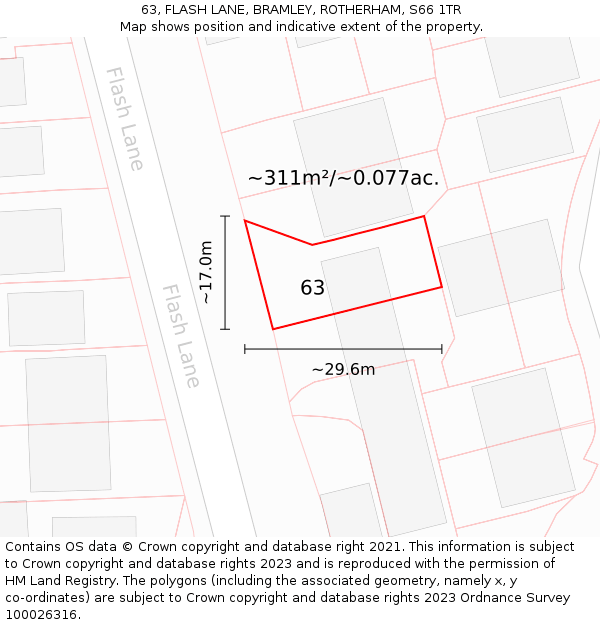 63, FLASH LANE, BRAMLEY, ROTHERHAM, S66 1TR: Plot and title map