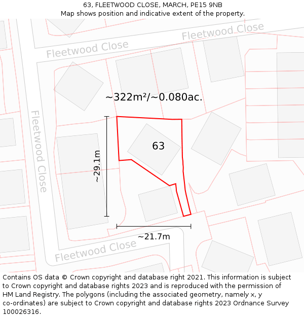 63, FLEETWOOD CLOSE, MARCH, PE15 9NB: Plot and title map